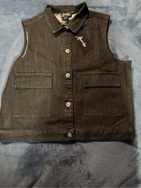 NWT Alexandra Studios Black Denim Button-Up Costume Dance Vest